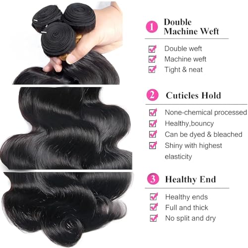 Augfst Brazilian Virgin Human Hair Bundles 20 22 24 Inch Body Wave Bundles Human Hair Natural Color Inch 12A Unprocessed Sewn In Quick Weave for Black Women