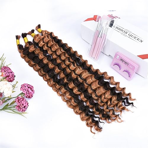 Highlight Deep Wave Bulk Hair Human Braiding Hair for Boho Braids Wet And Wavy Curly No Weft (18 Inch-100G, P2/30)