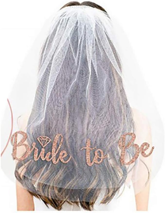 Delphinus Bride to Be Set, 3pack Bride to Be Sash & Headband Tiara & Shoulder Length Veil Bachelorette Party Supplies Bridal Shower Decoration Accessories
