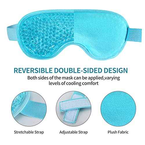 2PCS Gel Eye Mask Reusable Cold Therapy Gel Bead Eye Mask for Puffiness/Dark Circles/Eye Bags/Dry Eyes/Headaches/Migraines/Stress Relief (Blue)
