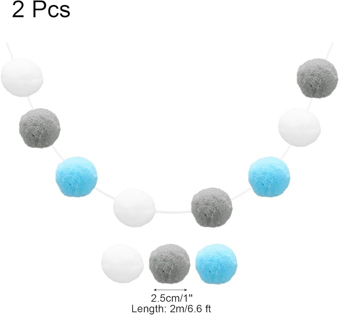 uxcell 2pcs Pom Pom Garland 6.6 Ft 30 Balls Colorful Felt Ball Garland for Wall Christmas Tree Decor Birthday Banner Easter Party Decorations, White, Grey, Blue