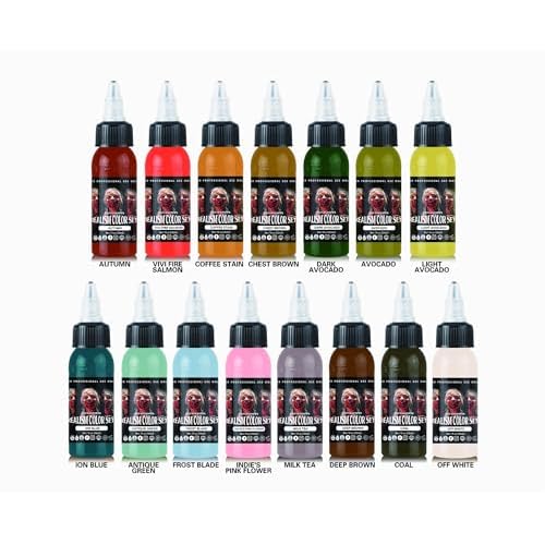 Xtreme Ink ATO Legaspi Realism Color Set, Elevate Tattoo Art with Ion Blue, Antique Green, and Expert Craftsmanship - Premium Quality Inks for Stunning Lifelike Designs (Set of 15, 1/2 oz)