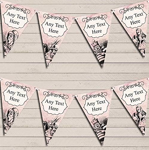 Mad Hatters Tea Alice in Wonderland Vintage Pink Personalized Birthday Party Bunting - Hanging Party Decoration - Birthday Party Banner Garland | Decorative Party Supplies
