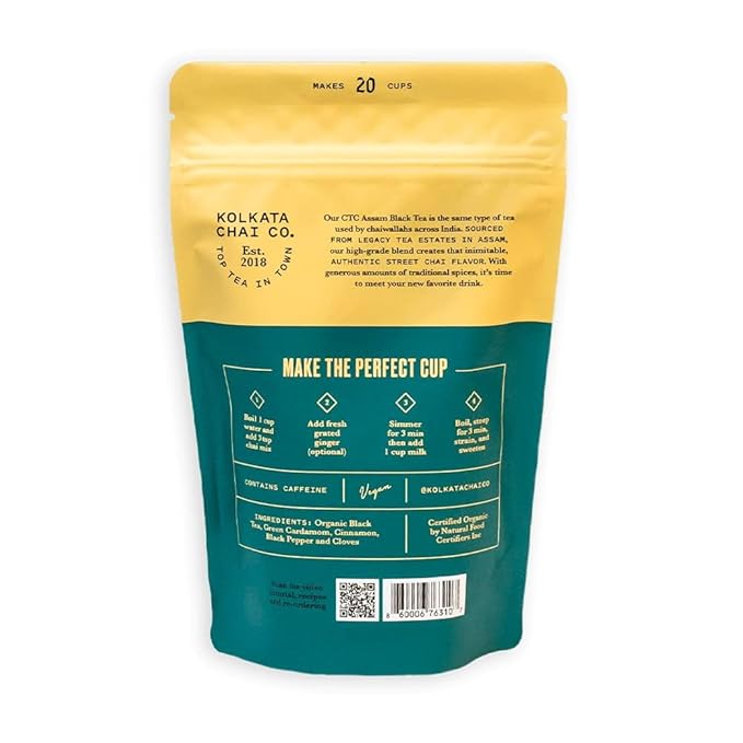 Kolkata Chai Signature Masala Chai & Decaf Masala Chai Tea, Assam Black Tea Combo Pack, Makes 40 cups, Premium loose leaf tea and spice blend, All Natural