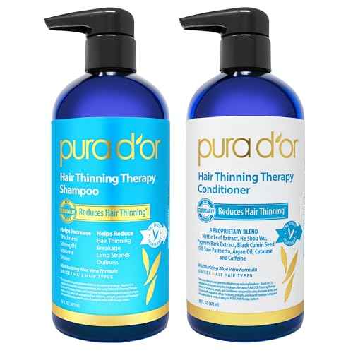 PURA D'OR Hair Thinning Therapy Biotin Shampoo and Conditioner Set, CLINICALLY TESTED Effective Results, Hair Thickening Products For Women & Men, Natural Routine, Color Safe, 16oz x2