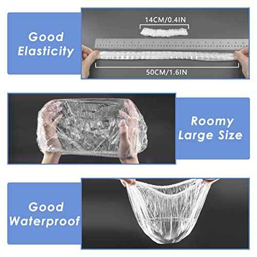 Aquior Shower Cap Disposable, 50 PCS Bath Caps Larger Thick Clear Waterproof Plastic Elastic Hair Bath Caps for Women, Hotel Travel Essentials Accessories Deep Conditioning Hair Care Cleaning Supplies