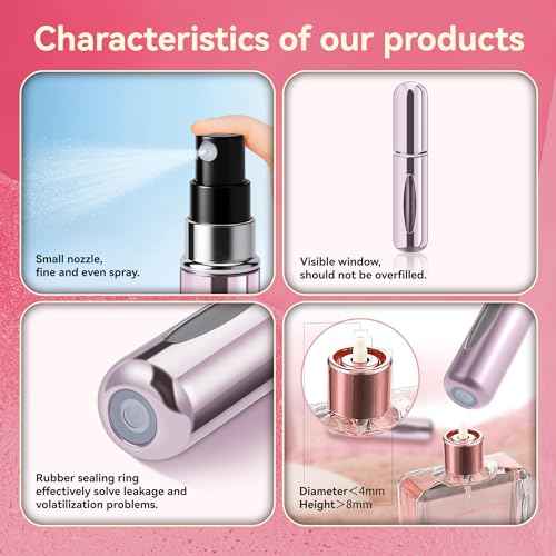 Refillable Perfume Portable Atomizer Bottle Refillable Perfume Spray, Travel Perfume (5ml, 4 Pack) (Silver, Pink, Gold, Black)