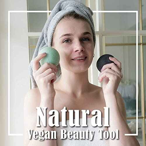 myHomeBody Natural Konjac Facial Sponges - for Gentle Face Cleansing and Exfoliation - with Activated Charcoal and Aloe Vera, Set of 4