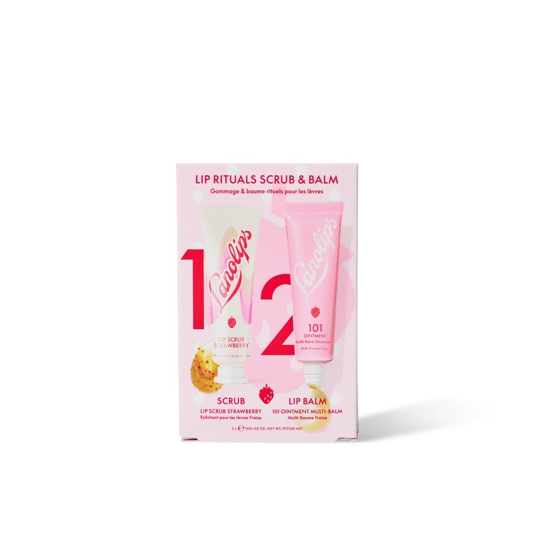 Lanolips Strawberry Lip Scrub & Lip Balm Set - Lip Rituals Lip Care Kit Infused with Pure Lanolin & Strawberry Extract - Gently Smoothes and Hydrates Dry Skin (2 Count)