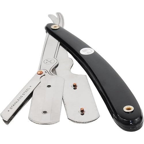Parker Safety Razor Classic Black Straight Edge Barber Razor Shave Set - Includes 100% Pure Badger Brush, Chrome Stand, SRB Shavette Razor and 100 Blades
