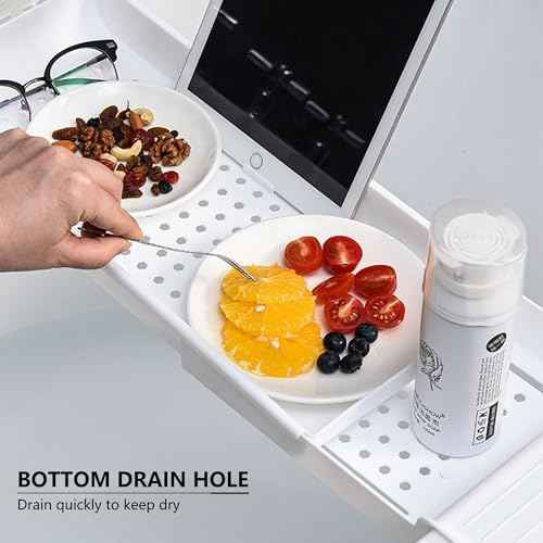 Bath Tub Tray - Stretchable, Strong Load-Bearing, Plastic, Anti-Slip Design - Ultimate Bathtub Caddy Tray (White)