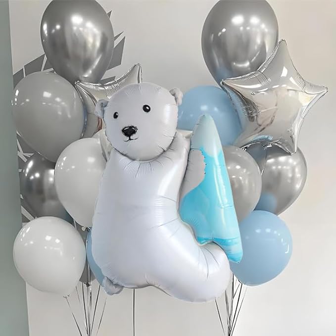 38 Polar Theme Balloons Set - Polar Bear, Penguin, Snowflakes for Winter, Baby Shower, Birthday, Christmas Party Decoration