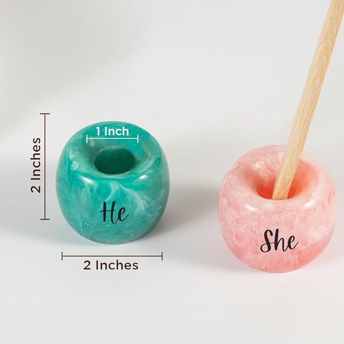 Folkulture Resin Toothbrush Holders | Set of 2 (2") Tooth Brush Holder for Bathrooms | Countertop Toothbrush Holders for Couples | Pink Toothbrush Holder | Brush Holder for Vanity