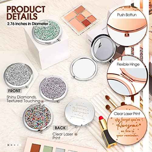 Roowest 10 Pcs Inspirational Compact Mirror You're Awesome Reminder Appreciation Gifts for Women Employee Coworker Friends Sisterhood Bulk Christmas Party Favors Magnifying Pocket Mirror (Multicolor)