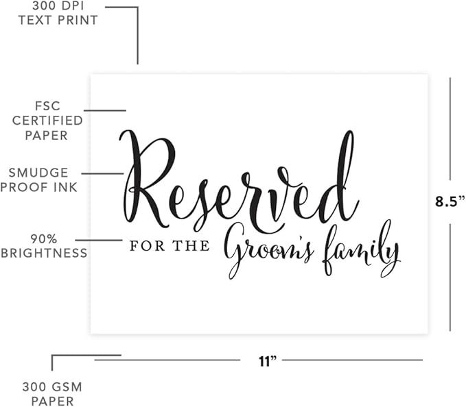 Andaz Press Wedding Party Signs, Formal Black and White, 8.5-inch x 11-inch, Reserved for the Groom's Family, 1-Pack