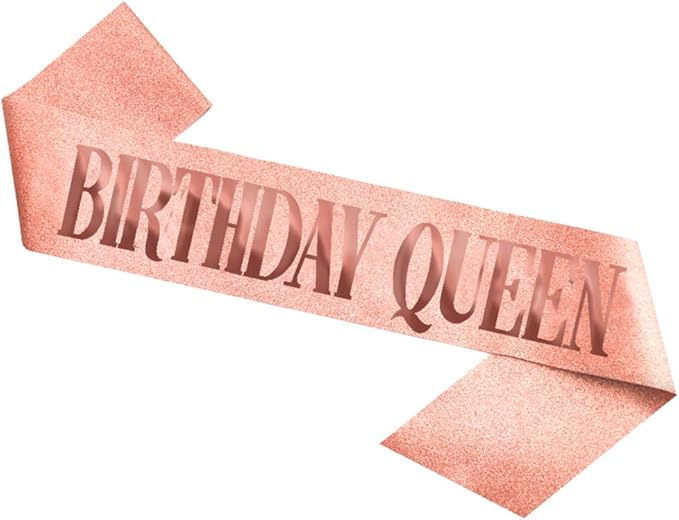 Birthday Decorations for Women – Includes Birthday Sash, Safety Pin, Tiara, Cake Topper, and Button – Queen Sash & Crown for Women and Girls MS4U (Gold Rose)