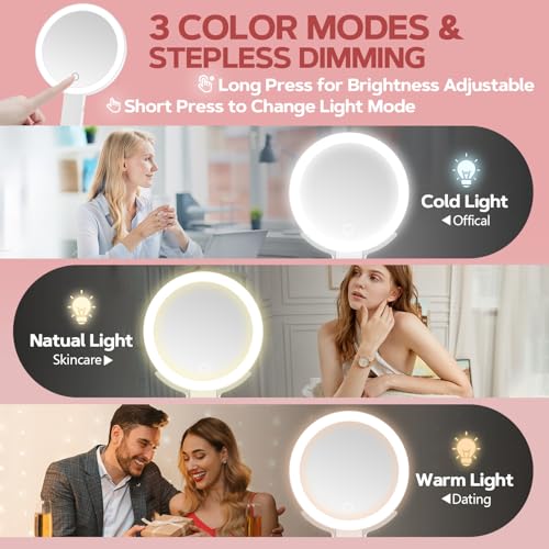 MIYADIVA Lighted Makeup Mirror, 30X Magnifying Mirror with Light and Adjustable Brightness, Hanging and Handheld Mirror with Handle, Portable Travel Makeup Mirror with Lights, Vanity Mirrors for Women