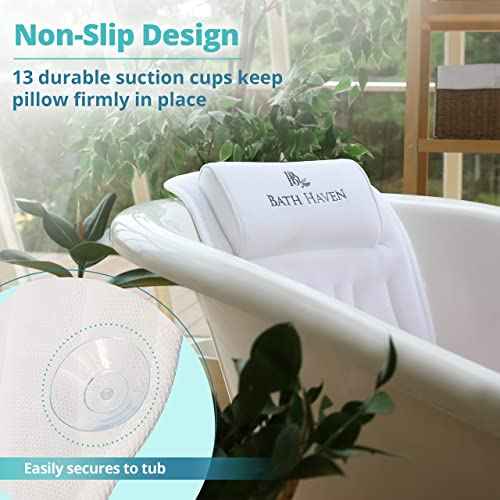 Bath Haven Bath Pillow for Bathtub - Full Body Mat & Cushion Headrest for Women and Men, Luxury Pillows for Neck and Back in Shower Tub or Jacuzzi - Powerful Suction Cups - Spa Accessories (Classic)