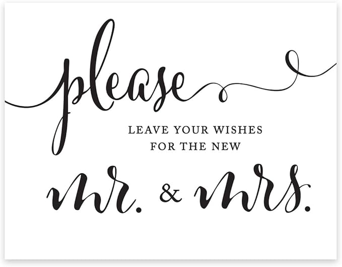 Andaz Press Wedding Party Signs, Formal Black and White, 8.5-inch x 11-inch, Please Leave Your Wishes for the New Mr. & Mrs., 1-Pack