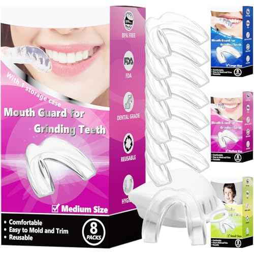 Women Mouth Guard for Teeth Grinding, Pack of 8 Moldable Mouth Guards for Clenching Teeth, Comfortable Night Guard for Teenagers Sport Athletic, Whitening Tray