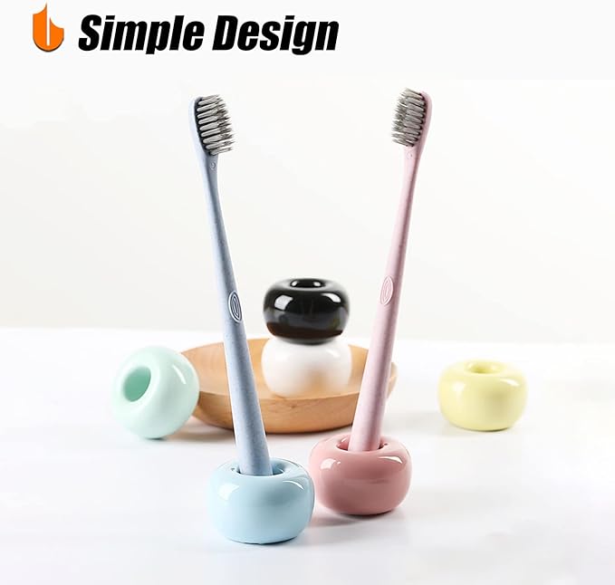 Urbanstrive Sleek Mini Ceramics Toothbrush Holder Stand for Bathroom Vanity Countertops, Pink