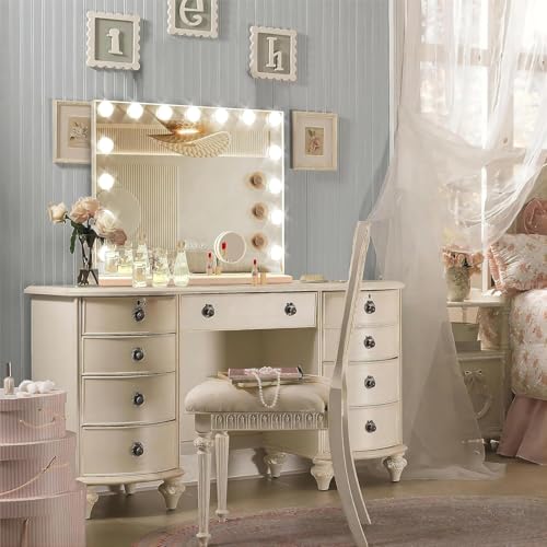 Hollywood Vanity Mirror with Lights, 15 Dimmable Bulbs, 3 Color Lights,Make Up Lighted Mirror, Aluminum Metal Frame, USB Charging Port£¨23" x 18"£©
