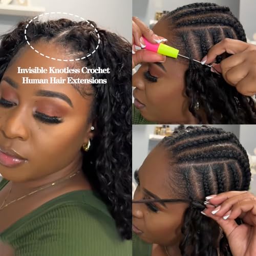 Knotless Pre Separated Deep Wave Crochet Human Hair Feather 100% Raw Real Hair Extensions for Braiding Feather Line Human Crochet Deep Wave Curly Hair Extensions With String 20inch 60g