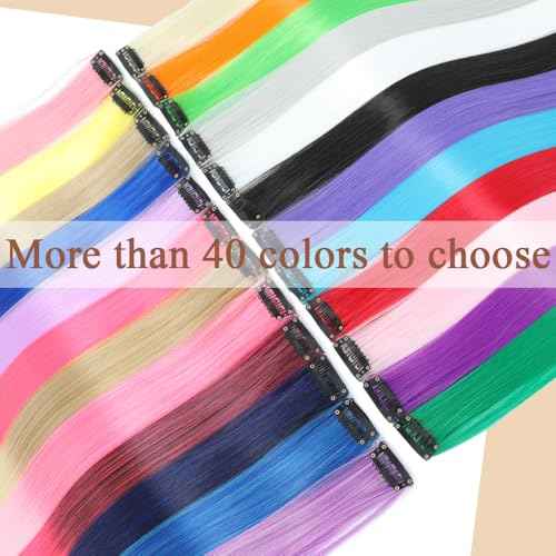 12 Pcs Pink hair extensions 22 Inch Straight colored hair colorful clip in extensions Highlight Party for Kids Girls and Women Gift(Pink,26)