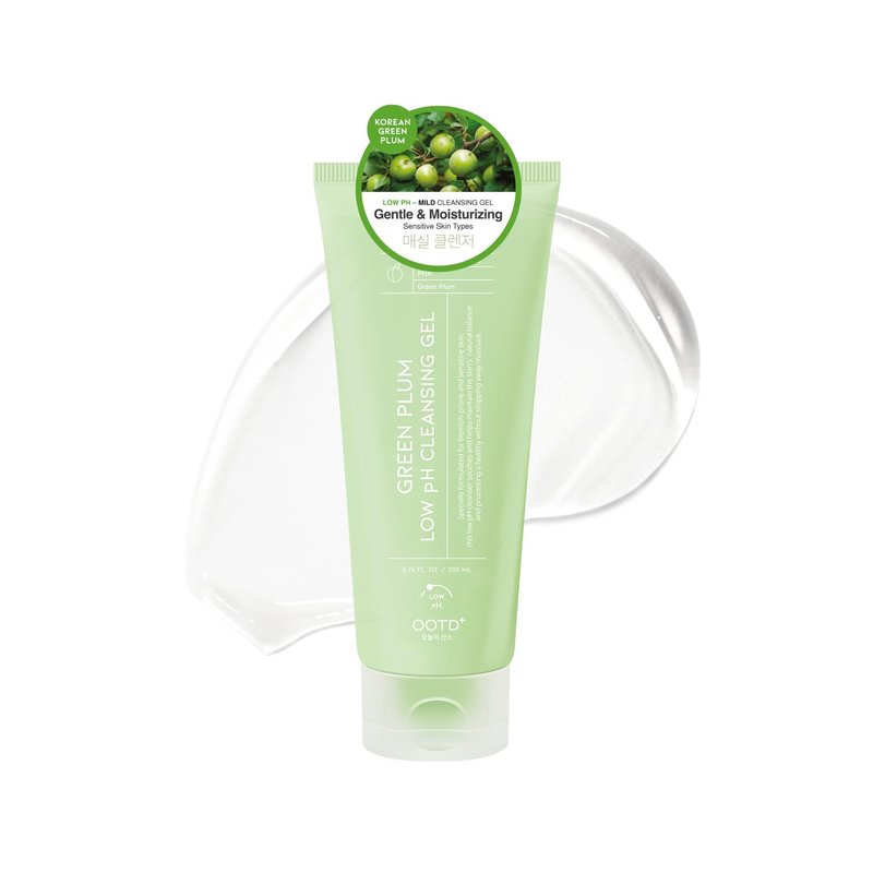 #OOTD Hydrating Facial Cleanser, Gentle Soothing Korean Cleanser Face Wash for Acne-prone Sensitive Skin. Green Plum Low pH Cleansing Gel 200ml 6.76 Fl. Oz.