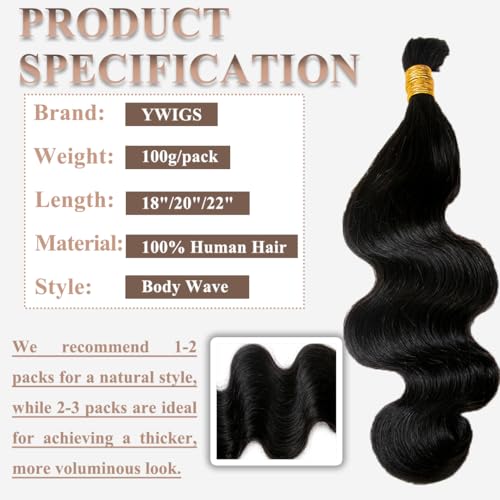 YWIGS Human Hair Braiding Hair for Boho Braids 100G Unprocessed Boho Body Wave Human Hair for Braiding NC 22inch