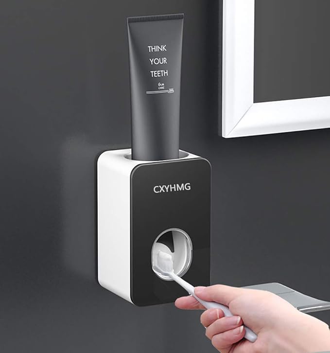 Toothpaste Dispenser, 2 PCS Automatic Toothpaste Squeezer Dispenser for Kids & Family Shower, is Wall Mount Bathroom Accessories with Super Sticky Suction Pad. (Black-Grey)