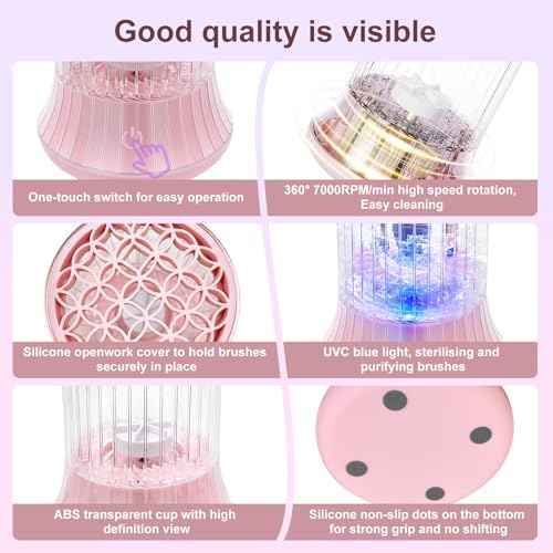 GKZ Electric Brush Cleaner Machine, High Speed Fast Cleaning Plug-in Power Brush Cleaner Ideal for Makeup Brushes & Sponges ? Perfect for Home & Professional Use