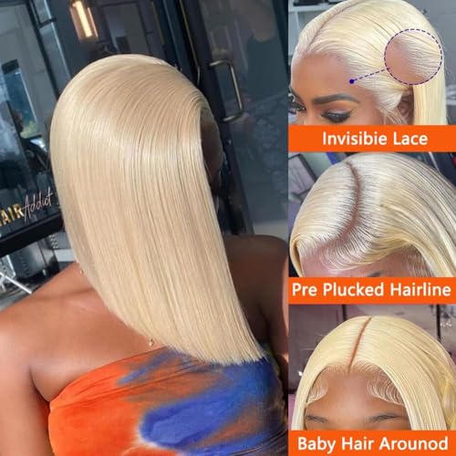 613 Blonde Bob Wig Human Hair 16 Inch 13x4 HD Bob Lace Front Wigs Human Hair Pre Plucked 200 Density Blonde Wig Human Hair Short Bob Wigs for Women