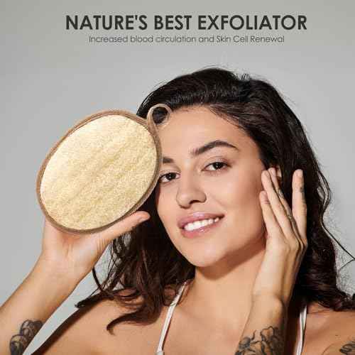 2PCS Natural Exfoliating Loofah Body Scrubber, Loofah Exfoliating Body Scrubber for Bath, Made with Natural Egyptian Shower Loofah Sponge, Shower Exfoliator for Women and Men