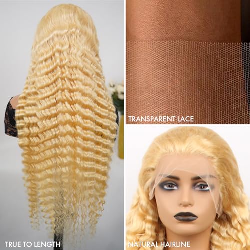 ELISHEVA 613 Lace Front Wig Human Hair 20 Inch Blonde Wig Human Hair 613 Deep Wave 13x6 HD Blonde Lace Front Wigs 200% Density Free Part 613 Wig Deep Wave Pre Plucked with Baby Hair