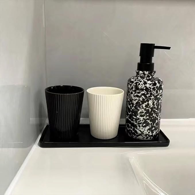 Ceramic Vertical Stripe Toothbrush Cup, Couple Ceramic Toothbrush Cup, Bathroom Tumbler, Striped Ceramic Coffee Mug, Drinking Cup (Black)