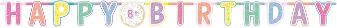 Donut Party Happy Birthday Jumbo Add-An-Age Paper Letter Banner - 10.5' x 10" (Pack Of 1) - Multicolor Customizable Age Decoration For Kids & Adults Celebrations