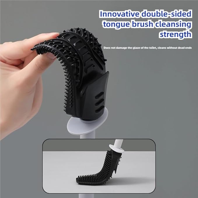 Wall Mounted Toilet Brush and Brush Holder, Curved Design Modern Toilet Cleaning Brush with Durable Bristles for Bathroom Cleaning, Black