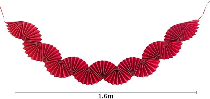 Red Paper Fan Garland - Paper Fan Garland Party Decorations - Perfect for Birthday Parties, Holiday Decorations, Family Gatherings, Weddings and More (Red)