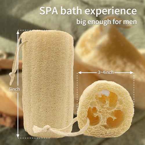 Rough Natural Loofah Sponge Exfoliating Body Scrubber for Men Daily Deepcleaning Green Glow Hard Luffa Dye-Free Biodegradable Scratch-Free(6inch,3Pack)