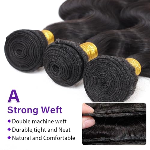 Body Wave Bundles Human Hair 16 18 20 Inch 3 Bundles Human Hair 300g 100% Unprocessed Brazilian Virgin Raw Hair Extensions Natural Black Weave Real Human Hair Bundles for Women