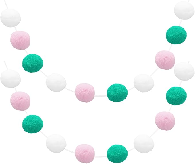 uxcell 2pcs Pom Pom Garland 6.6 Ft 30 Balls Colorful Felt Ball Garland for Wall Christmas Tree Decor Birthday Banner Easter Party Decorations, White, Light Pink, Green