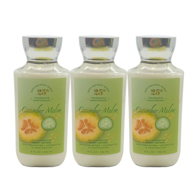 Bath & Body Works CUCUMBER MELON Body Lotion 8 fl oz Gift Set with a Red Bow for Holiday & Gifts Pack of 3 - Limited Edition