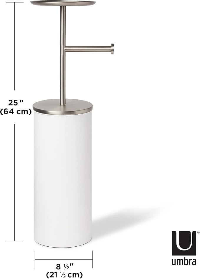 Umbra Portaloo Toilet Paper Stand and Reserve, White/Nickel
