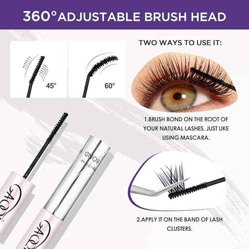 GAQQI Lash Cluster Glue, Lash Bond and Seal Waterproof, Bond & Seal Eyelash Glue for Clusters, Eyelash Adhesive Black Long-Lasting 72H, Latex-Free£¨5ml+5ml£©