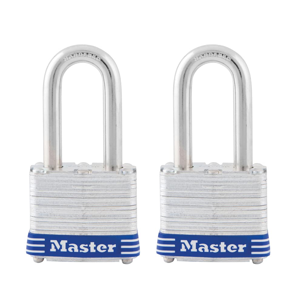 Master Lock 3TLF Laminated Steel Padlock with Key, 2 Pack Keyed-Alike