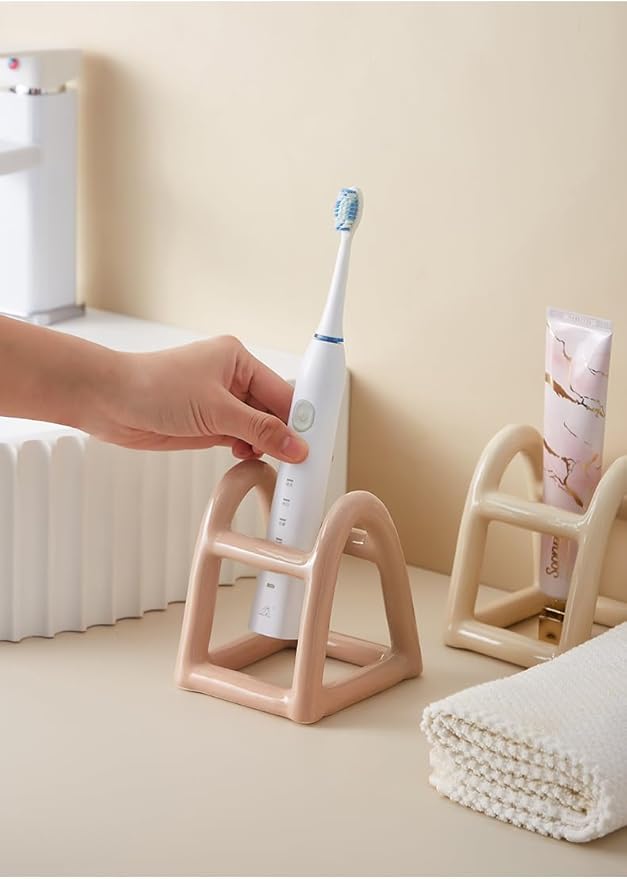 Handmade Ceramic Holder Stand for Toothbrushes, Makeup Brushes, and Pens - Minimalist Design for Bathroom Vanity and Countertops Decor (White)