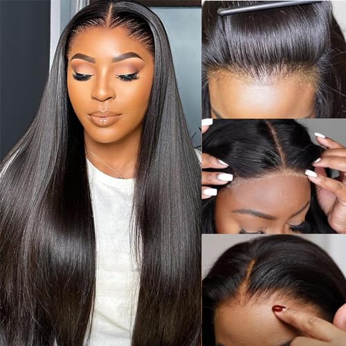 5x5 Hd Lace Closure Wigs Human Hair 26 Inch Glueless Wigs Human Hair Pre Plucked Pre Cut Density 200 Wigs Human Hair Glueless Wear and Go