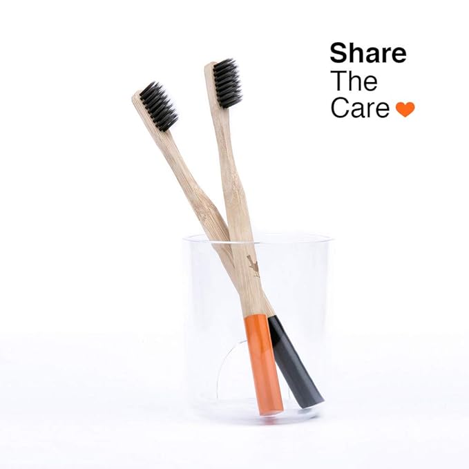 Bamboo Toothbrush with Extra Soft Charcoal Infused Bristles, Set of 4