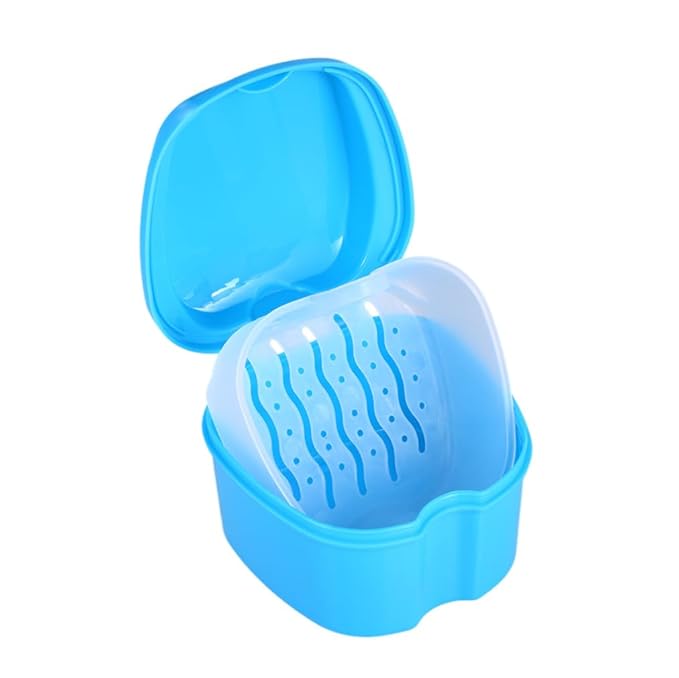 1PC Strong Denture Box With Simple Retrieval Tab Denture Bath Case False Teeth Storage Premium Mouth Guard Box Perfect To Safe Guard Dentures And Valuables(Blue)